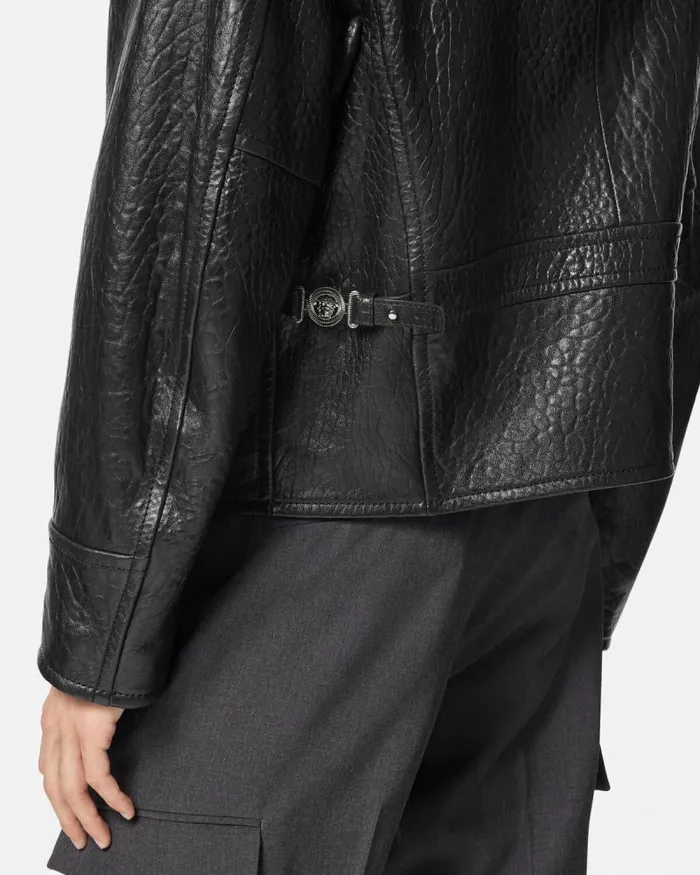 ElephantEffect Leather Blouson Jacket Black Men Versace Jackets and Coats