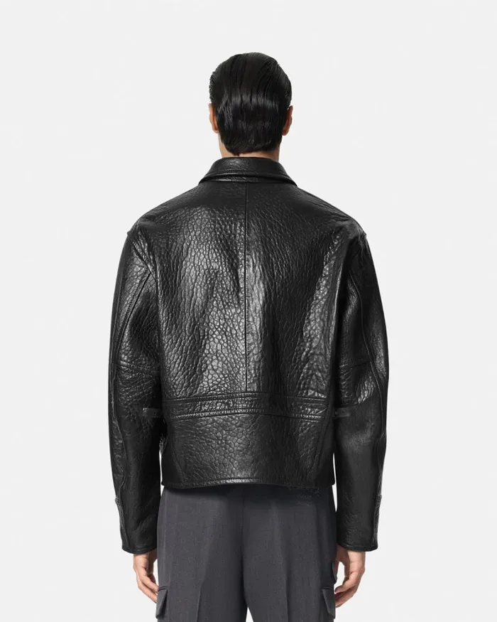 ElephantEffect Leather Blouson Jacket Black Men Versace Jackets and Coats