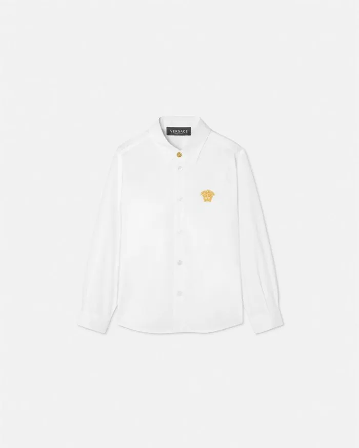 Embroidered Medusa Kids Shirt Whiteprint Children Versace Clothing