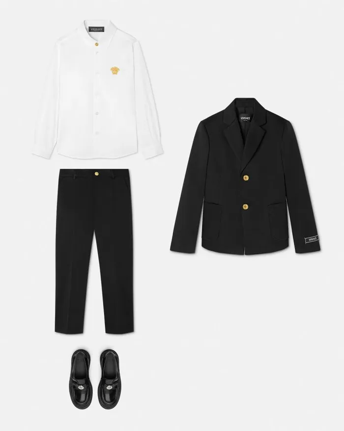 Embroidered Medusa Kids Shirt Whiteprint Children Versace Clothing