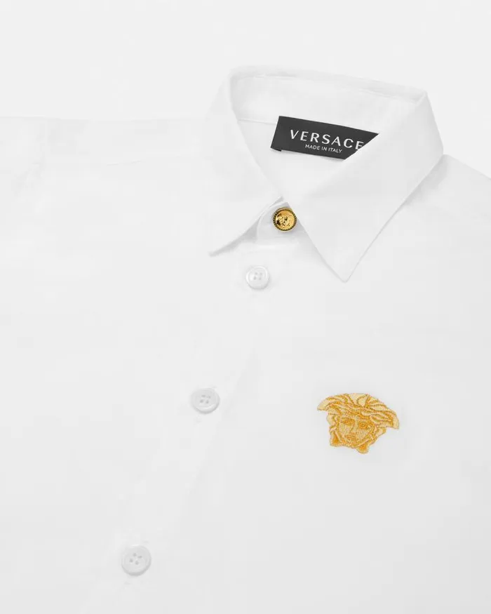 Embroidered Medusa Kids Shirt Whiteprint Children Versace Clothing