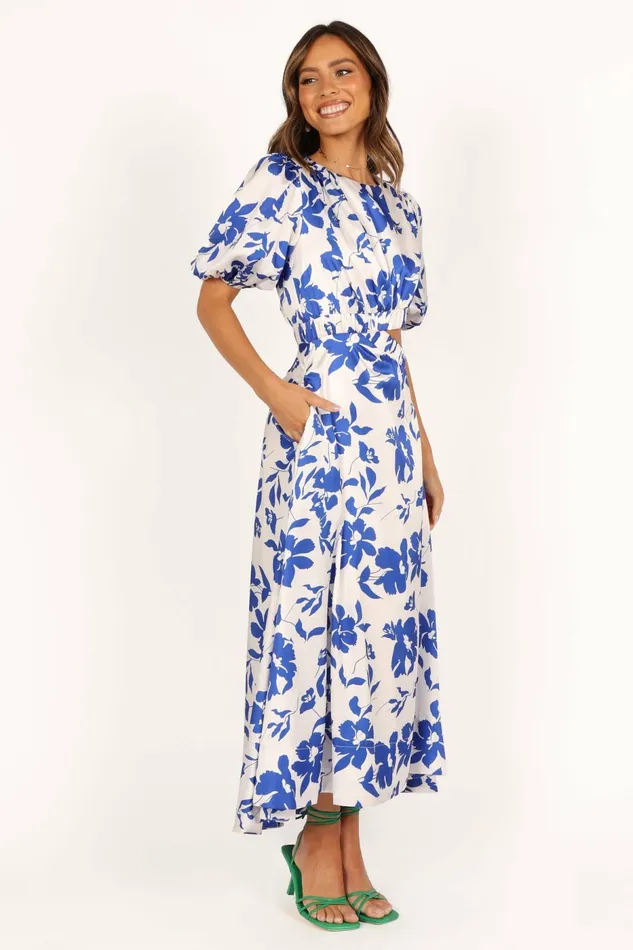 Event Dresses Aminah Puff Sleeve Dress Blue Floral Petal and Pup Women