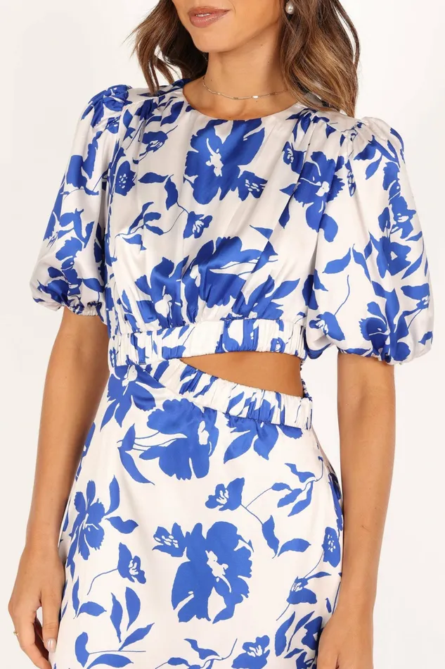 Event Dresses Aminah Puff Sleeve Dress Blue Floral Petal and Pup Women