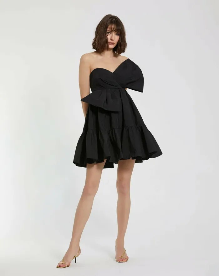 Every Day Dresses Faille Strapless Twist Bow Mini Dress Black 8211 Mac Duggal Women