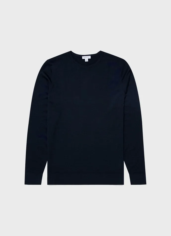 ExtraFine Merino Crew Neck Light Navy Men SUNSPEL Knitwear