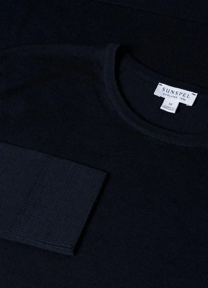 ExtraFine Merino Crew Neck Light Navy Men SUNSPEL Knitwear