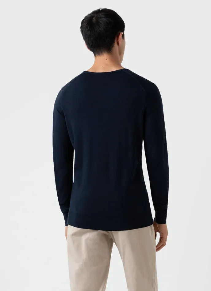 ExtraFine Merino Crew Neck Light Navy Men SUNSPEL Knitwear