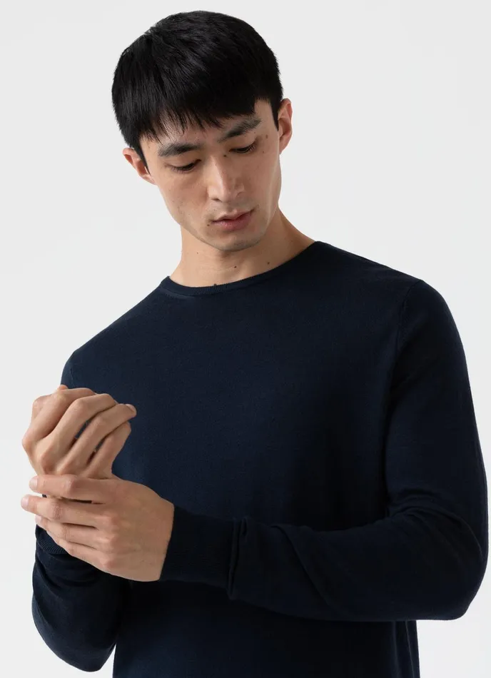 ExtraFine Merino Crew Neck Light Navy Men SUNSPEL Knitwear