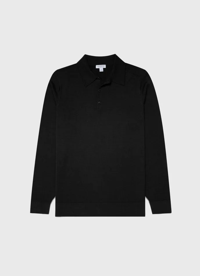 ExtraFine Merino Polo Shirt Black Men SUNSPEL Polo Shirts