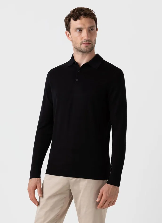 ExtraFine Merino Polo Shirt Black Men SUNSPEL Polo Shirts