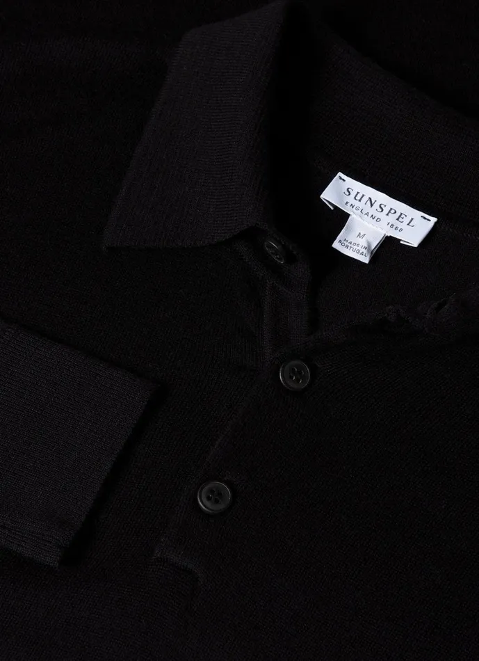 ExtraFine Merino Polo Shirt Black Men SUNSPEL Polo Shirts