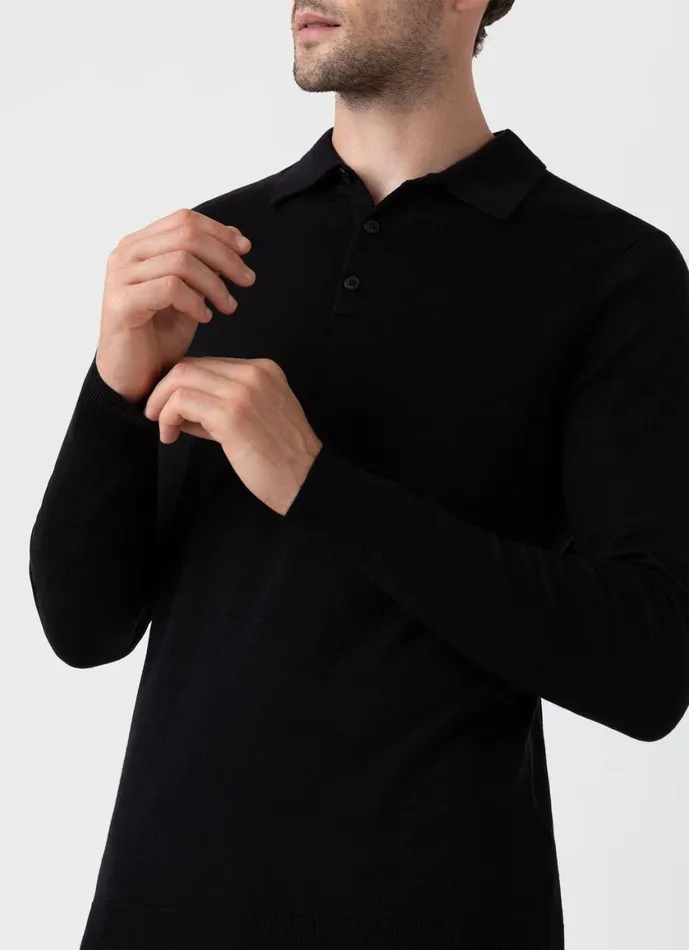 ExtraFine Merino Polo Shirt Black Men SUNSPEL Polo Shirts