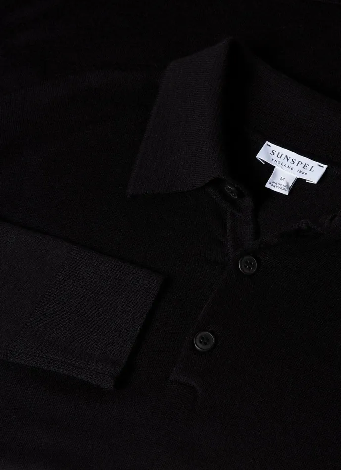 ExtraFine Merino Polo Shirt Black Men SUNSPEL Polo Shirts