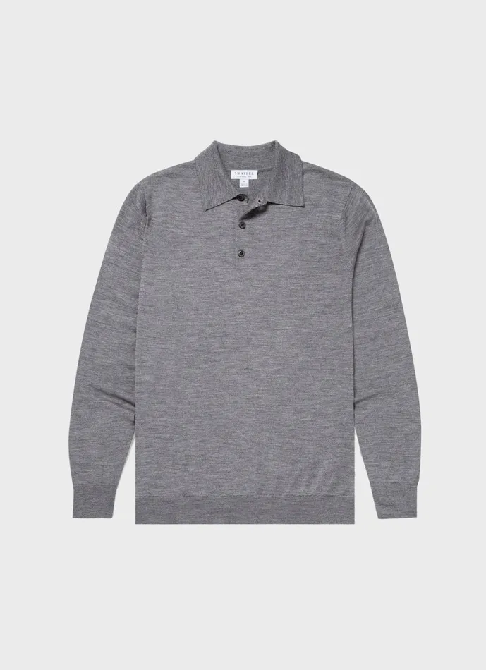 ExtraFine Merino Polo Shirt Mid Grey Melange Men SUNSPEL Polo Shirts