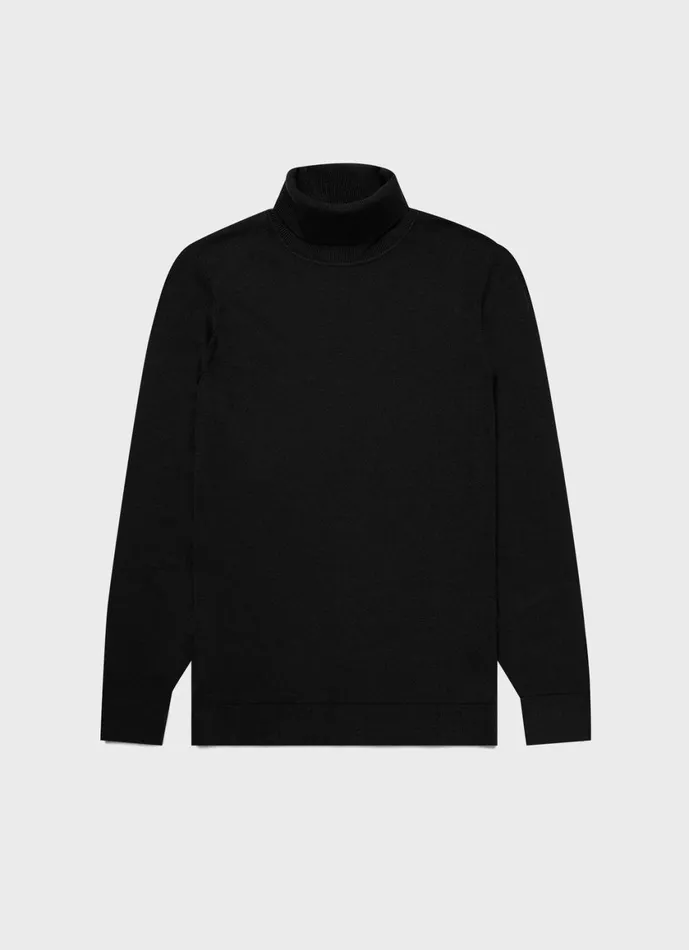 ExtraFine Merino Roll Neck Black Men SUNSPEL Knitwear