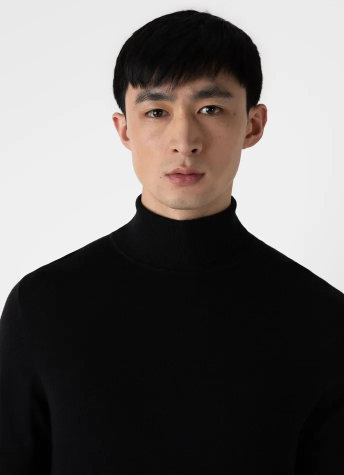 ExtraFine Merino Roll Neck Black Men SUNSPEL Knitwear