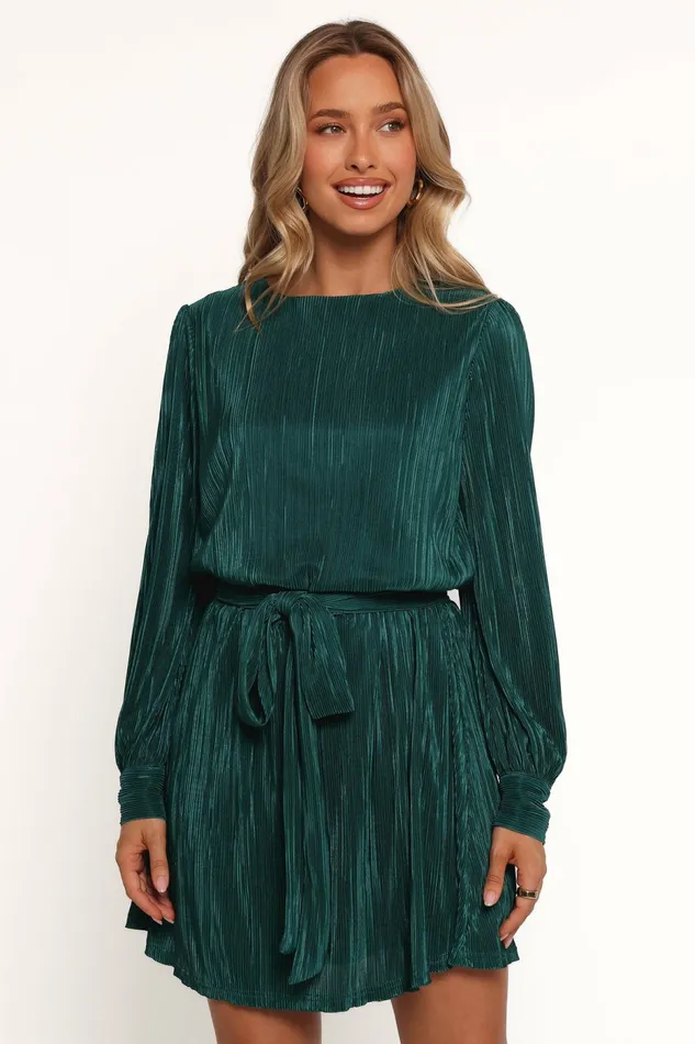 Fall Dresses Petal and Pup Women Joy Plisse Mini Dress Dark Jade