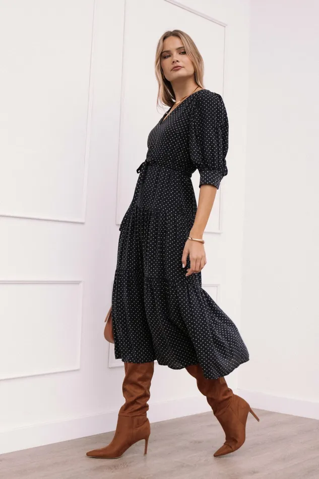 Fall Dresses Petal and Pup Women Moscow Midi Dress Black Polka Dot