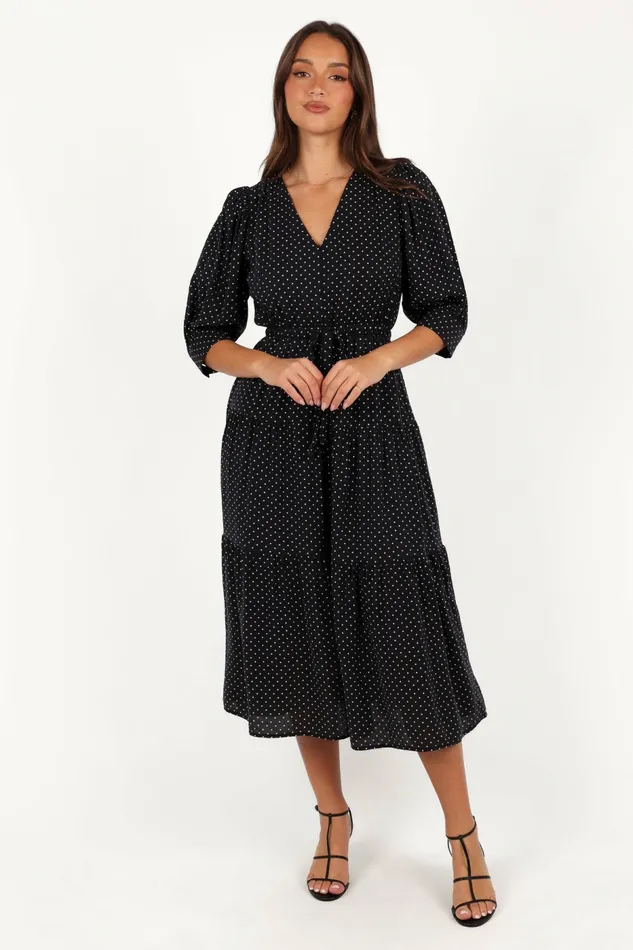 Fall Dresses Petal and Pup Women Moscow Midi Dress Black Polka Dot