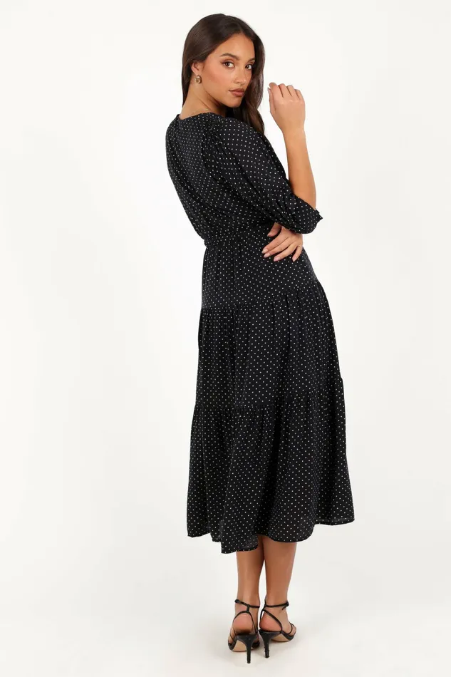 Fall Dresses Petal and Pup Women Moscow Midi Dress Black Polka Dot