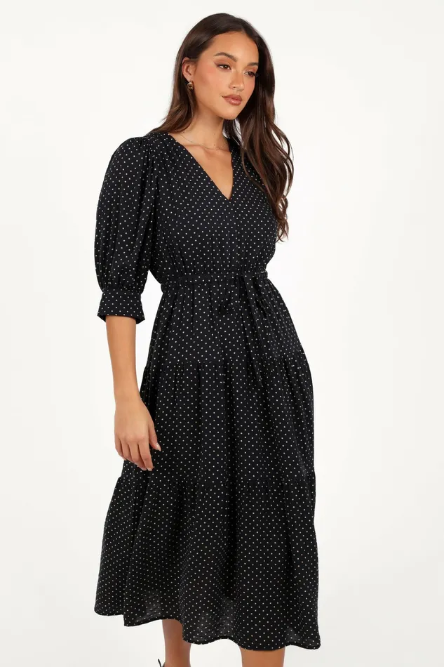 Fall Dresses Petal and Pup Women Moscow Midi Dress Black Polka Dot