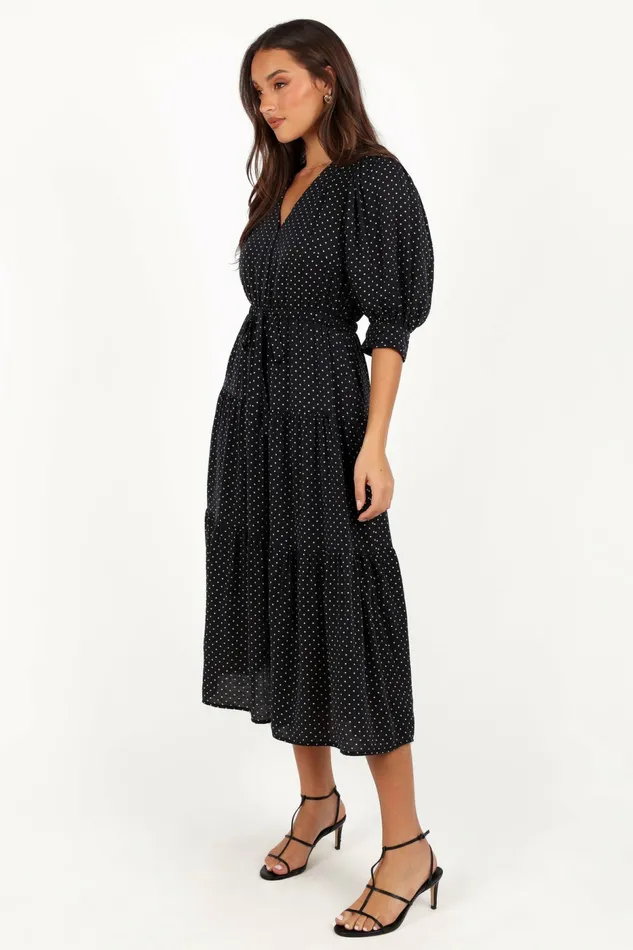 Fall Dresses Petal and Pup Women Moscow Midi Dress Black Polka Dot