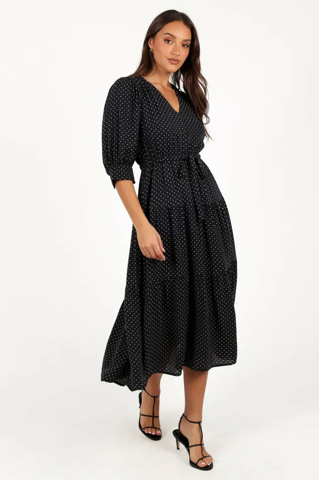 Fall Dresses Petal and Pup Women Moscow Midi Dress Black Polka Dot