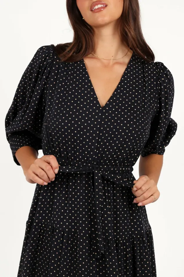 Fall Dresses Petal and Pup Women Moscow Midi Dress Black Polka Dot