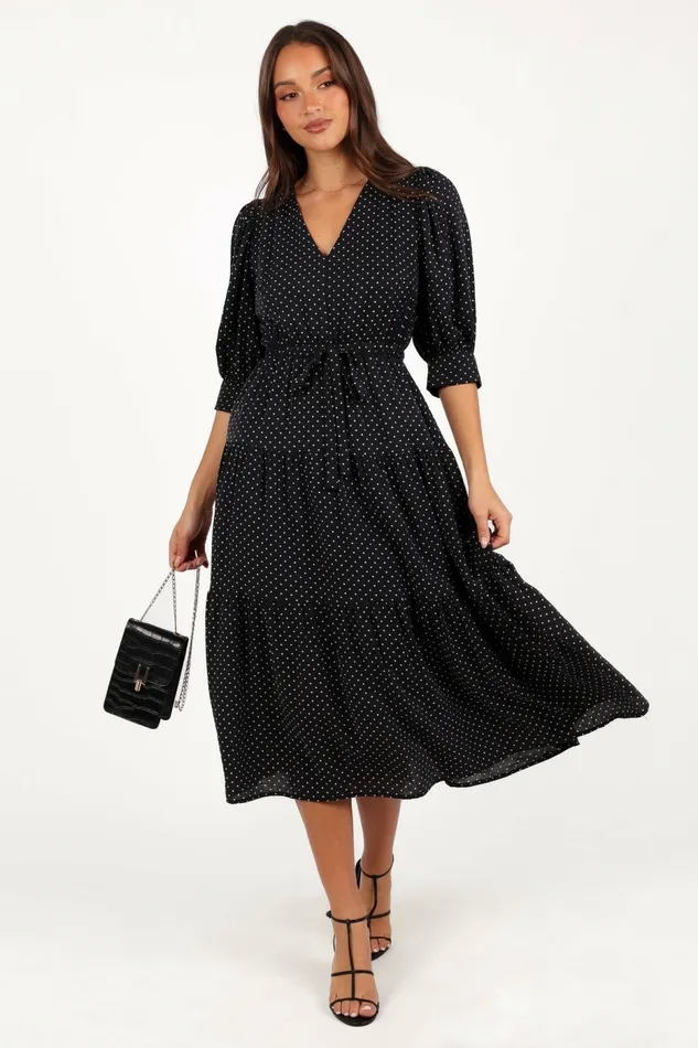 Fall Dresses Petal and Pup Women Moscow Midi Dress Black Polka Dot