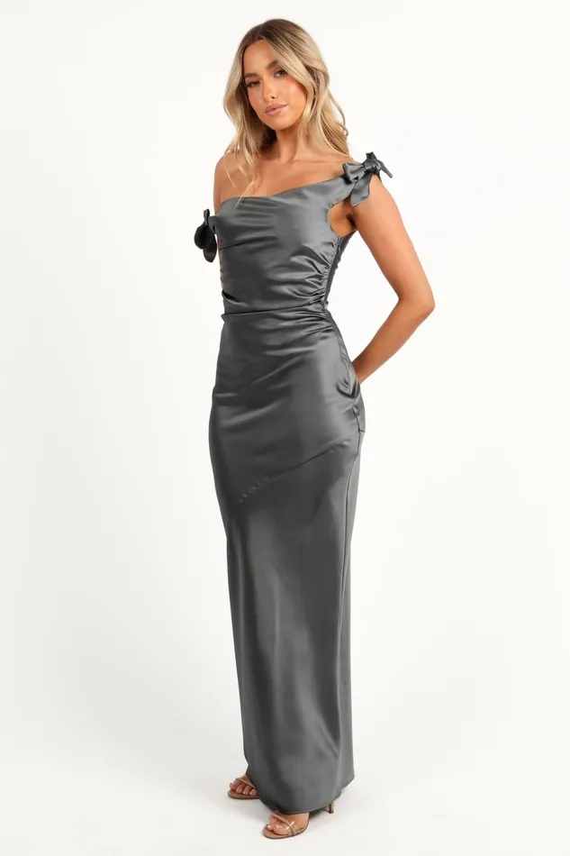 Fall Dresses Petal and Pup Women Selma Off Shoulder Maxi Dress Steel Gray