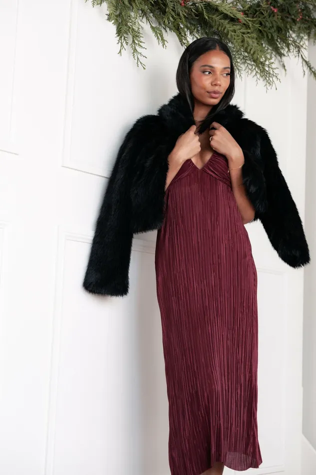Fall Dresses Safi Plisse Maxi Dress Wine Petal and Pup Women
