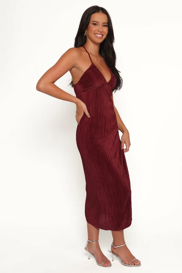Fall Dresses Safi Plisse Maxi Dress Wine Petal and Pup Women