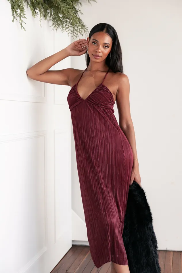 Fall Dresses Safi Plisse Maxi Dress Wine Petal and Pup Women