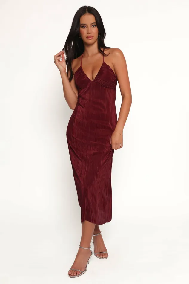 Fall Dresses Safi Plisse Maxi Dress Wine Petal and Pup Women