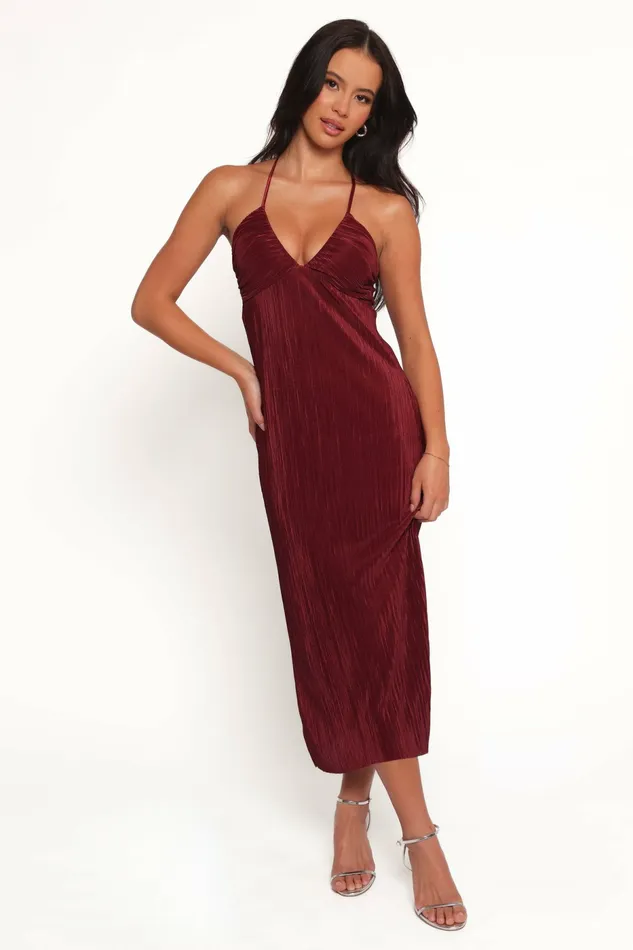 Fall Dresses Safi Plisse Maxi Dress Wine Petal and Pup Women