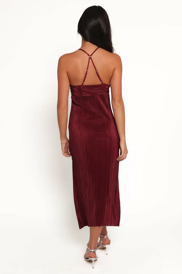 Fall Dresses Safi Plisse Maxi Dress Wine Petal and Pup Women