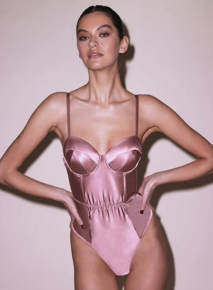 Fleur Du Mal Bodysuits Satin Bullet Bodysuit Rose Pink 8211 Women Fleur Du Mal Bodysuits Satin Bullet Bodysuit Rose Pink 8211 Women