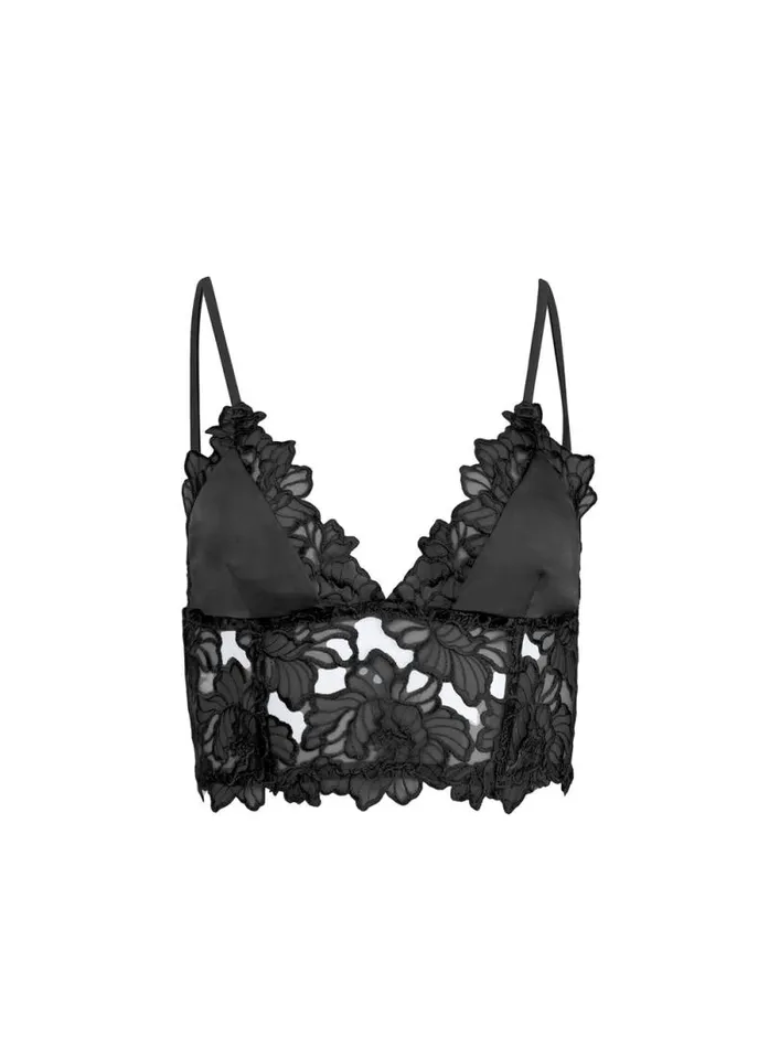 Fleur Du Mal Bralettes and Wireless Bras Whitney Embroidery Longline Triangle Bra Black 8211 Women