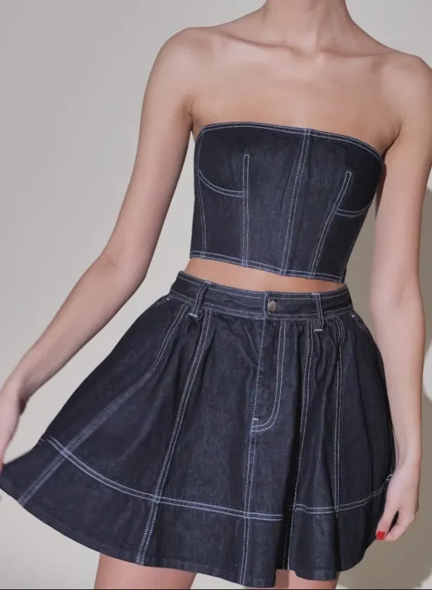 Fleur Du Mal Bustiers and Bra Tops Denim Cropped Bustier Dark Wash Denim 8211 Women