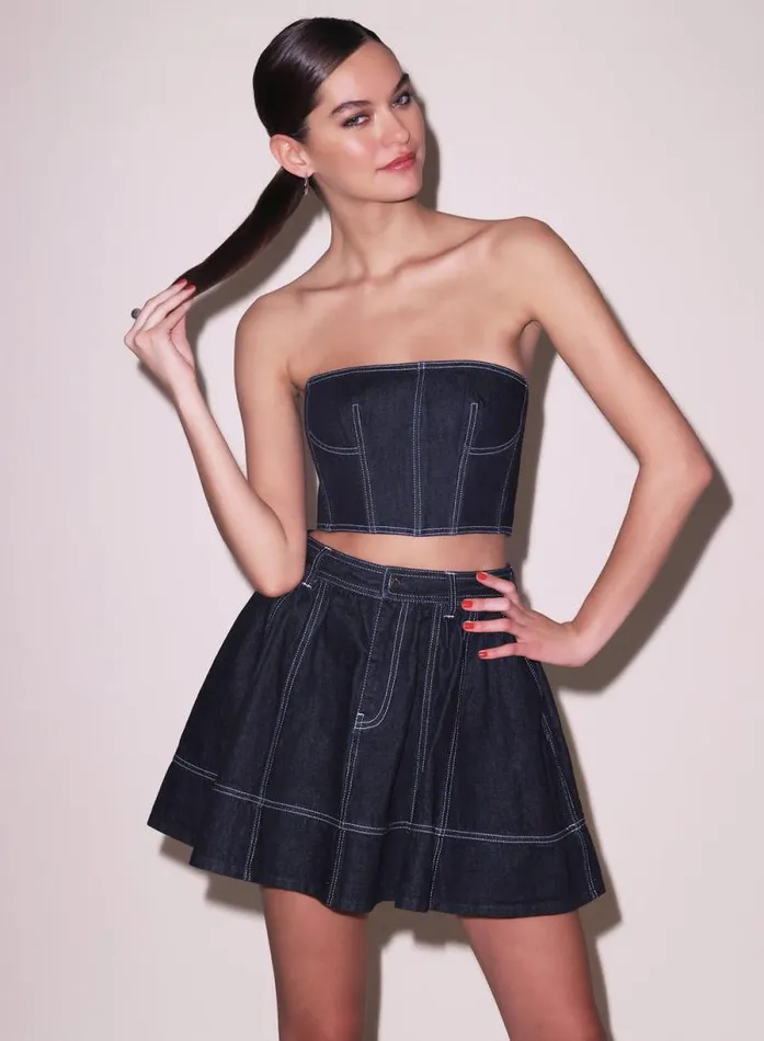 Fleur Du Mal Bustiers and Bra Tops Denim Cropped Bustier Dark Wash Denim 8211 Women
