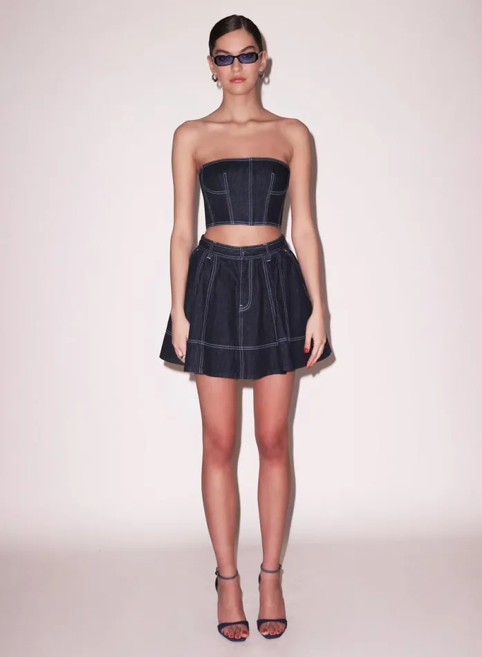Fleur Du Mal Bustiers and Bra Tops Denim Cropped Bustier Dark Wash Denim 8211 Women