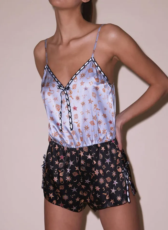 Fleur Du Mal Loungewear Ribbon Silk Teddy Charm Print 8211 Women