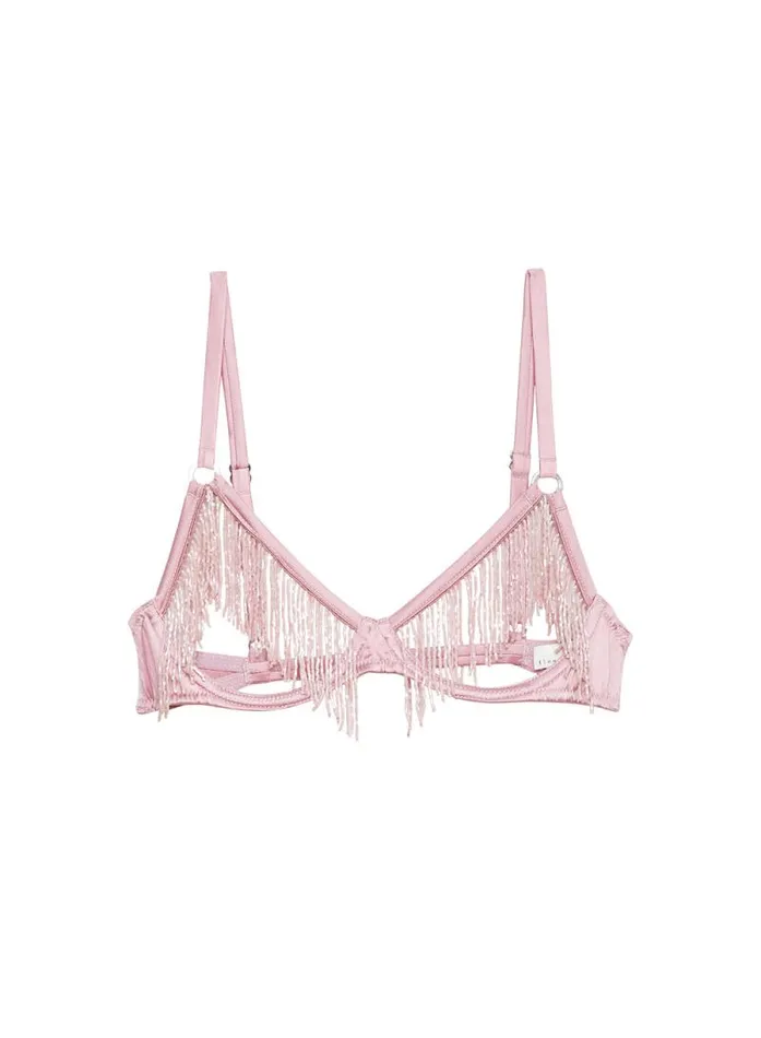 Fleur Du Mal Pleasure Beaded Fringe Ouvert Bra Rosebud 8211 Women