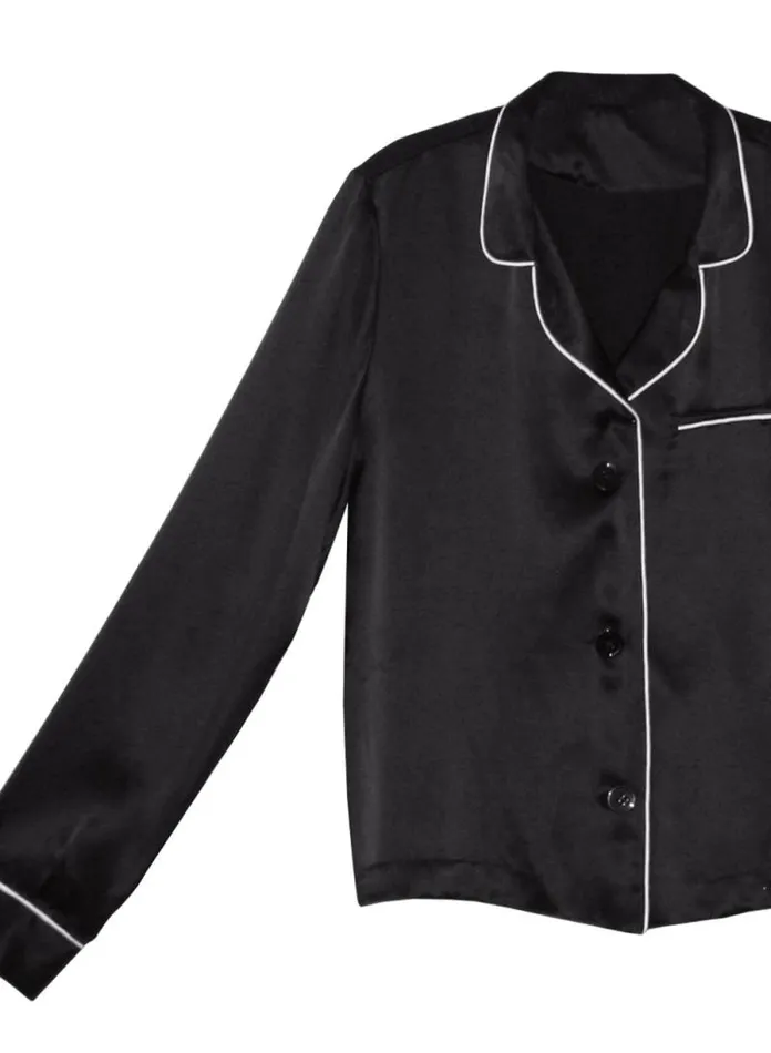 Fleur Du Mal Sleepwear Fleur PJ Top Black 8211 Women Fleur Du Mal Sleepwear Fleur PJ Top Black 8211 Women