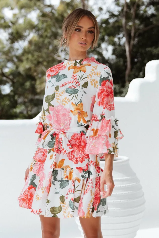 Floral Dresses Women Peta Dress White Petal and Pup