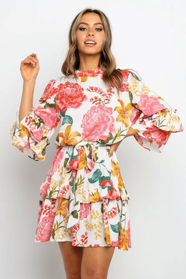 Floral Dresses Women Peta Dress White Petal and Pup