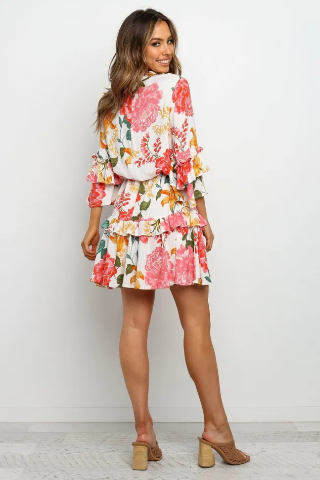 Floral Dresses Women Peta Dress White Petal and Pup