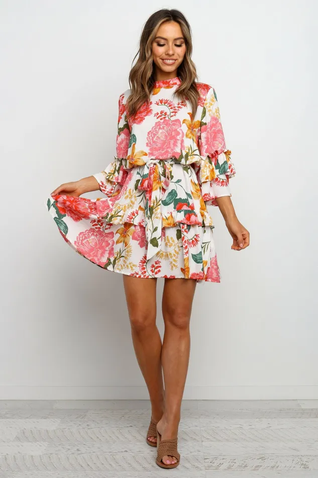 Floral Dresses Women Peta Dress White Petal and Pup