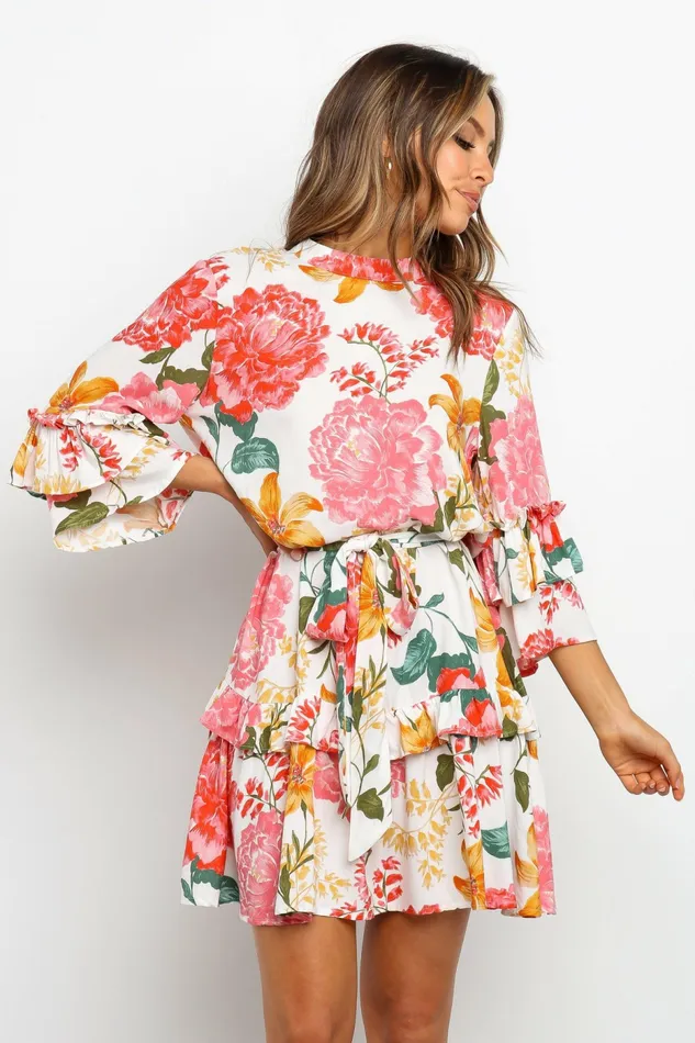 Floral Dresses Women Peta Dress White Petal and Pup