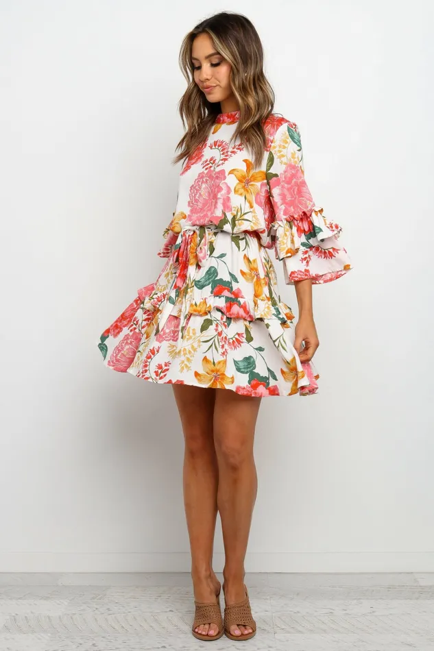 Floral Dresses Women Peta Dress White Petal and Pup